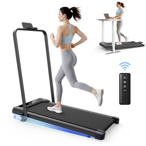 Tapis roulant portable 3 en 1 avec barres d'appui pliables, écran LED, moteur sans balais de 3,0 chevaux, vitesse de 1 à 10 km/h - Noir