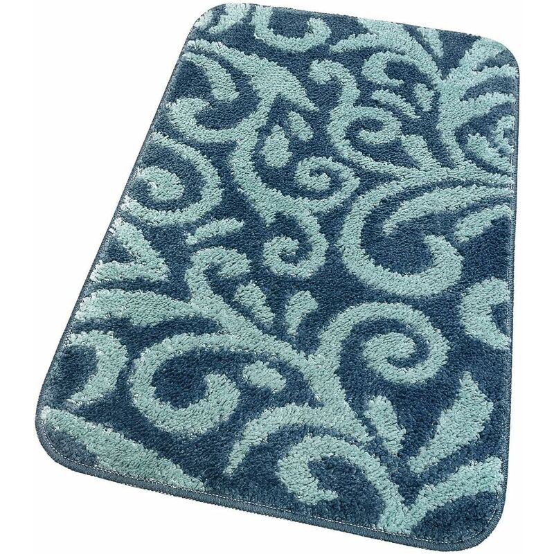 Tapis Salle de Bain Doux Motif Floral Moderne Antidérapant Lavable Bleu - 60x120 cm