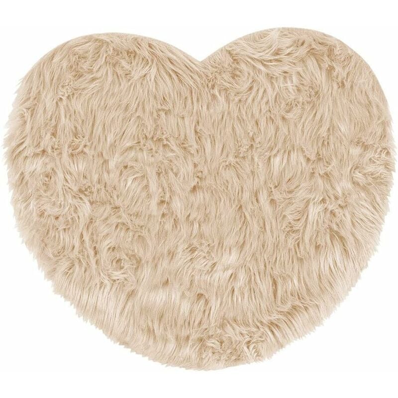 Tapis Salle De Bains Chambre Motif Coeur Shaggy Antidérapant Douche - Beige