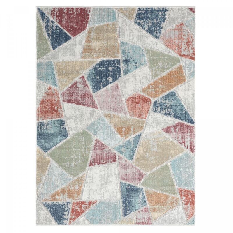 Tapis salon et chambre 120x160 vert et bleu rectangle tissé motif géométrique SUN C