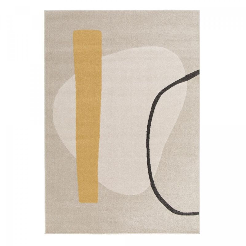 Unamourdetapis - Tapis salon et chambre 120x170 beige et jaune rectangle tissé motif abstrait contetre