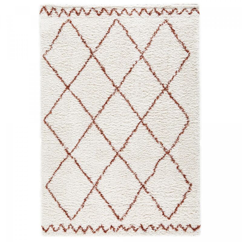 Tapis longs poils shaggy 200x290 crème tissé rectangle motif berbère hinou