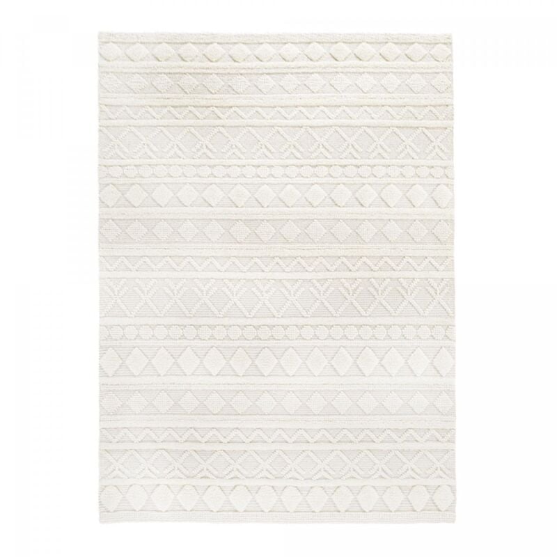 Unamourdetapis - Tapis salon et chambre en laine 130x190 crème rectangle tissé motif scandinave tinca