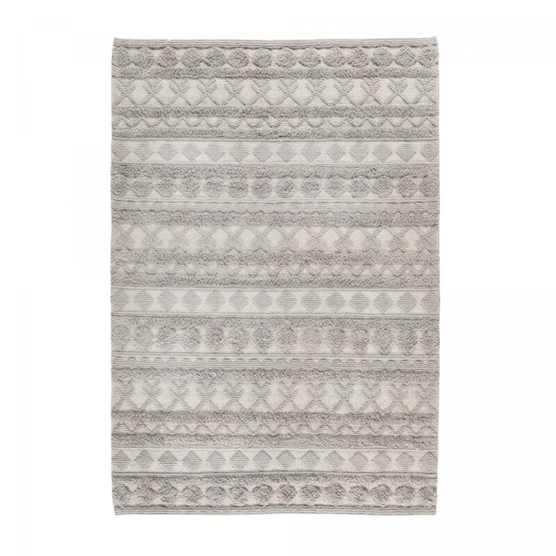 Tapis salon et chambre en laine 70x140 gris rectangle tissé motif scandinave tinca