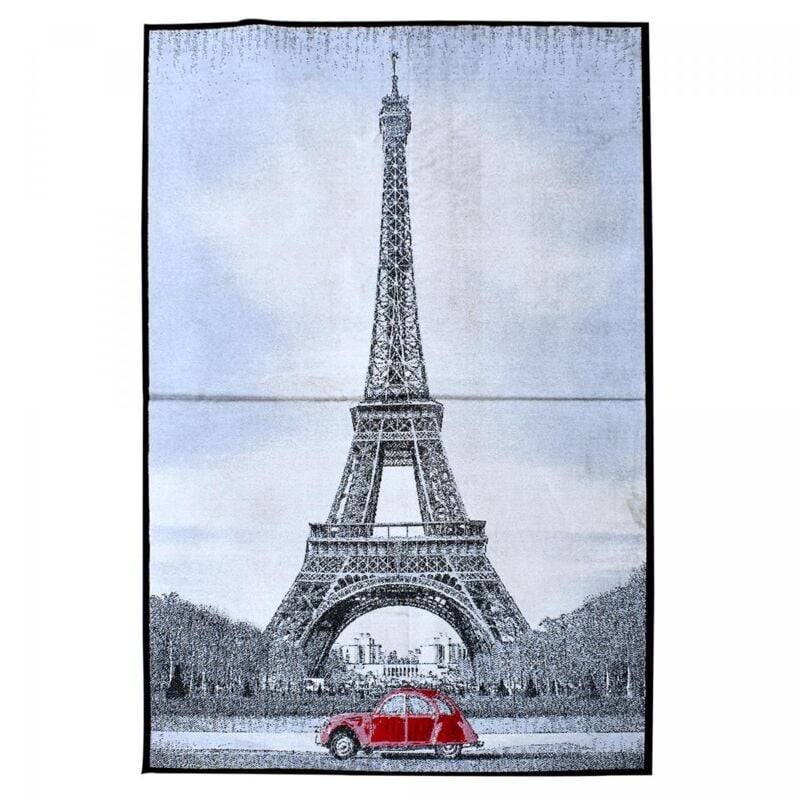 Unamourdetapis - Tapis salon et chambre 140x200 gris et rouge rectangle tissé motif fresque paris
