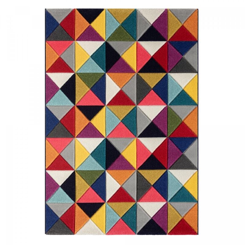 Tapis salon et chambre 120x160 multicolore rectangle tissé motif géométrique datrei