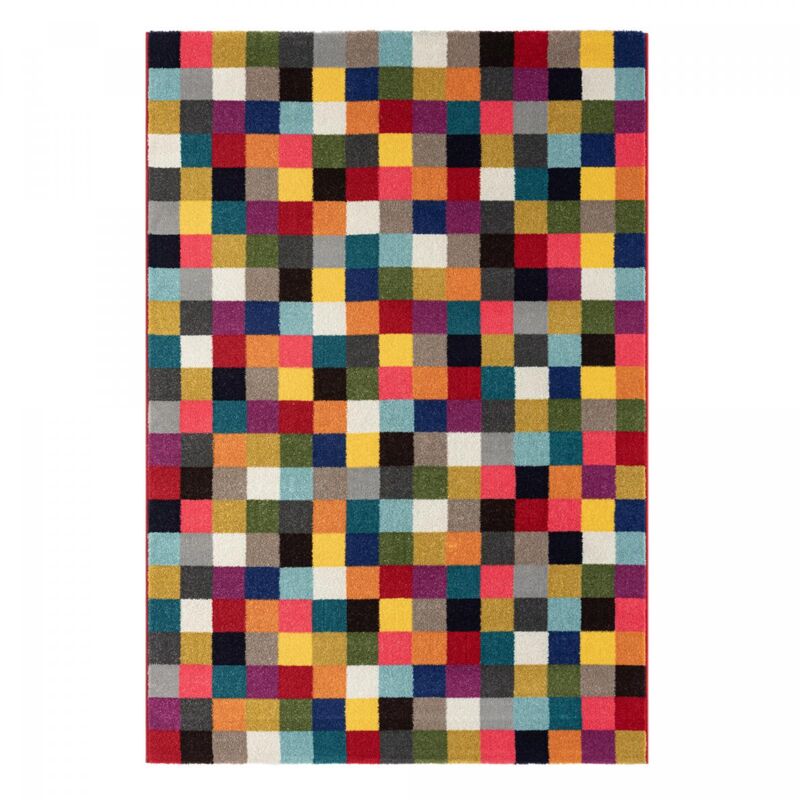 Tapis salon et chambre 120x160 multicolore rectangle tissé motif géométrique DATRI