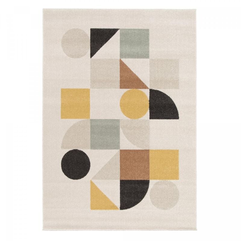Tapis salon et chambre 160x230 beige et jaune tissé motif géométrique contemulti