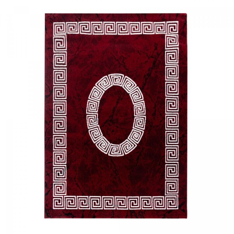 Tapis salon et chambre 80x150 rouge et blanc rectangle tissé motif baroque sapuri