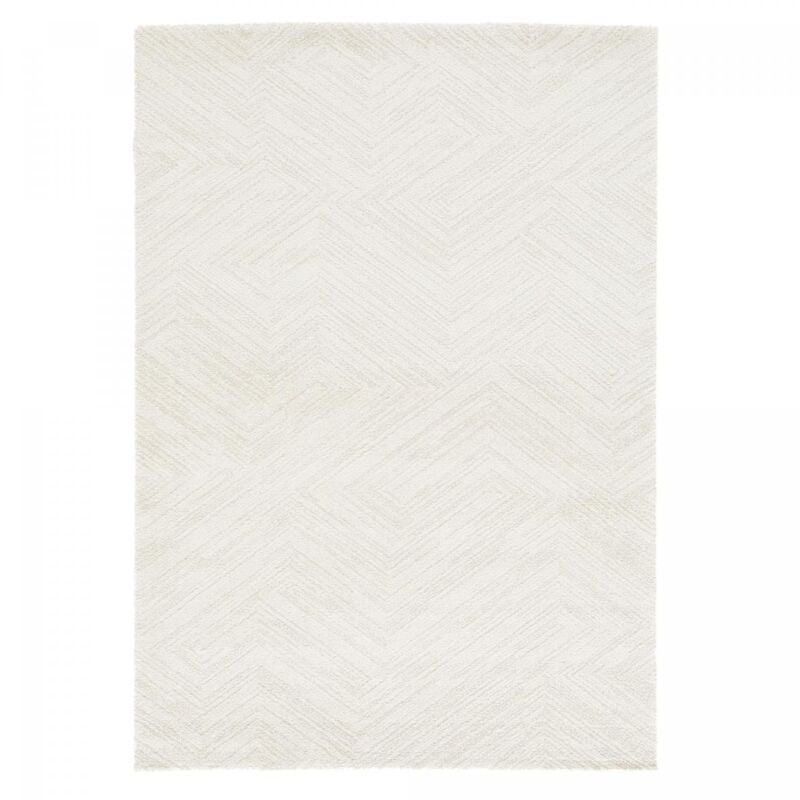 Tapis salon et chambre 120x170 blanc cassé rectangle tissé motif faux uni nafo 1