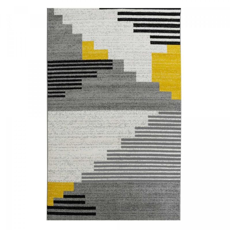 Unamourdetapis - Tapis entrée 50x80 jaune et blanc rectangle tissé motif géométrique notar