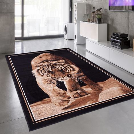 Tapis moderne 140x200 cm Rectangulaire BC TIGER Noir Salon adapté au chauffage par le sol