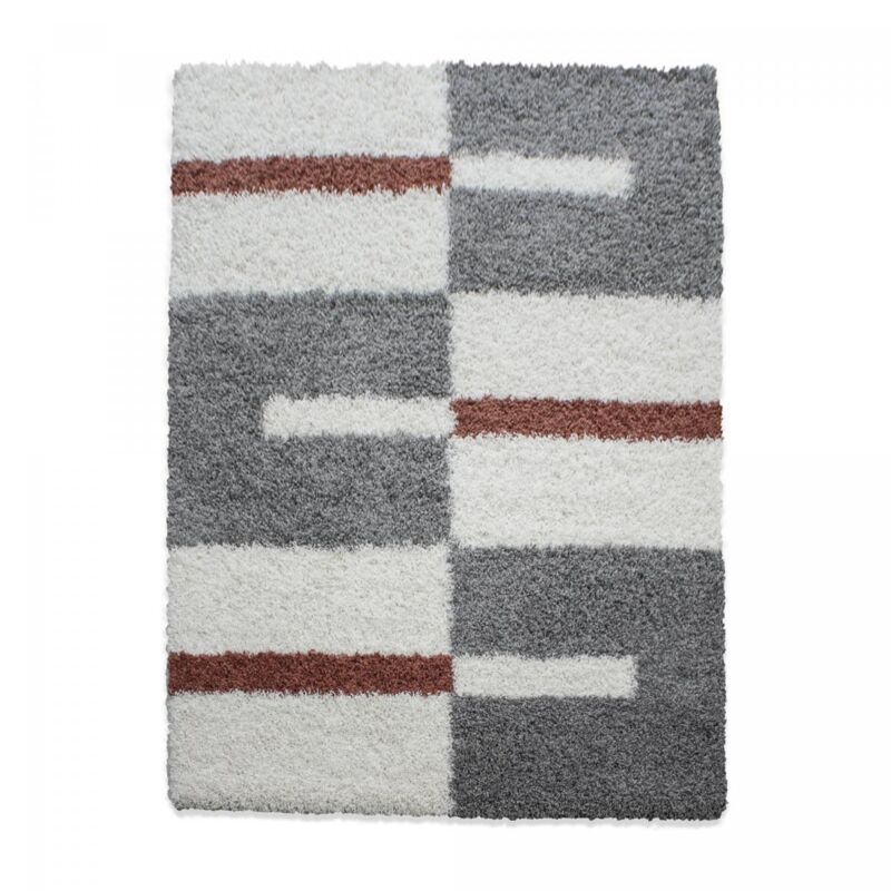 Jadorel - Tapis poils longs shaggy 280x370 gris et crème tissé rectangle motif géométrique