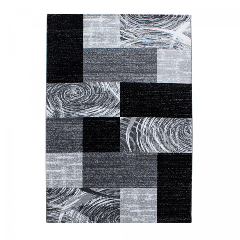 Tapis salon et chambre 160x230 noir et gris rectangle tissé motif géométrique ploni