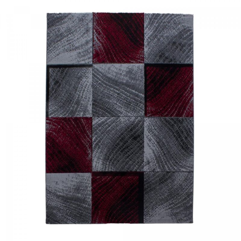 Tapis salon et chambre 120x170 rouge et gris rectangle tissé motif géométrique sipur