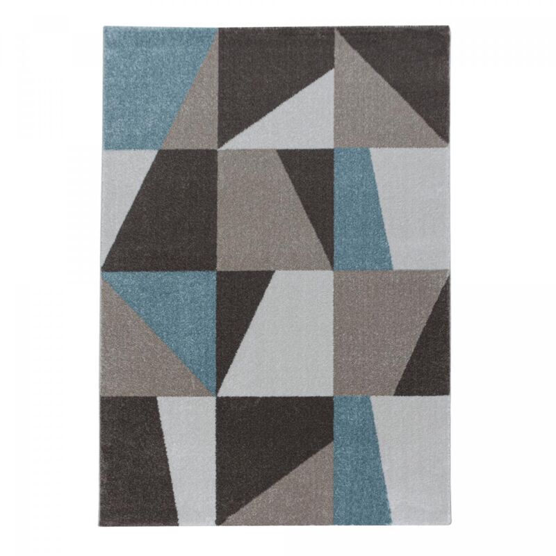 Tapis salon et chambre 140x200 bleu et marron rectangle tissé motif géométrique orice