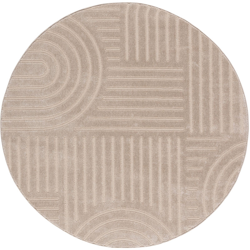Tesso Living - Tapis Salon à poil court, Boho géométrique - Beige - Ø160 cm (rond)