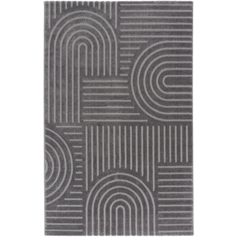 Tesso Living - Tapis Salon à poil court, Boho géométrique - Gris - 80cm x 150cm