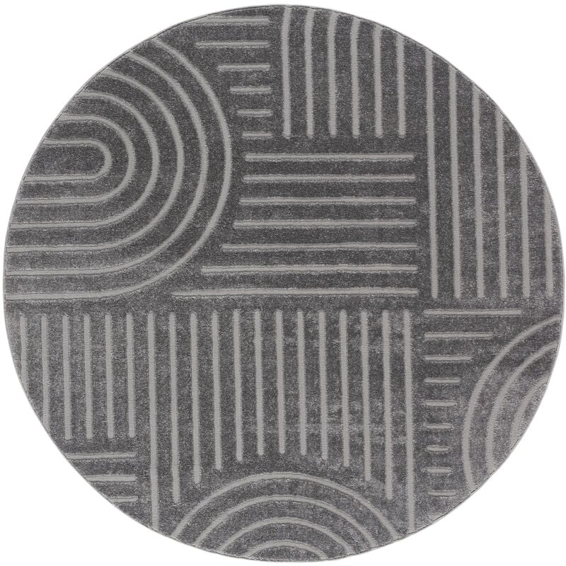 Tapis Salon à poil court, Boho géométrique - Gris - Ø160 cm (rond)