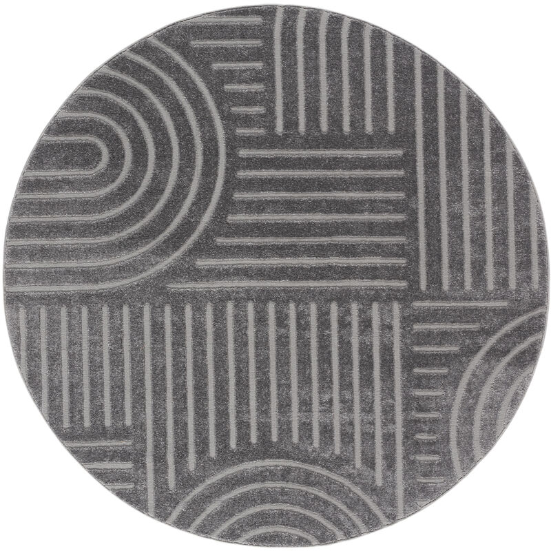 Tesso Living - Tapis Salon à poil court, Boho géométrique - Gris - Ø120 cm (rond)