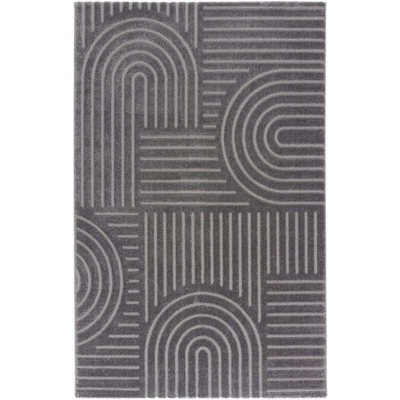 Tesso Living - Tapis Salon à poil court, Boho géométrique - Gris - 160cm x 230cm