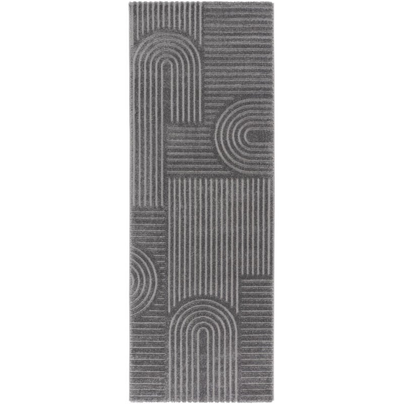 Tesso Living - Tapis Salon à poil court, Boho géométrique - Gris - 80cm x 220cm
