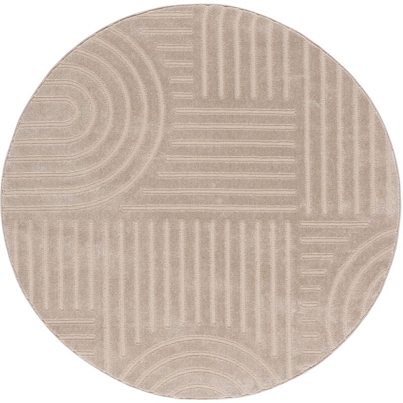Tesso Living - Tapis Salon à poil court, Boho géométrique - Beige - Ø200 cm (rond)