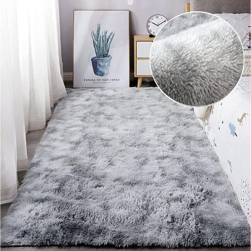 Tapis Salon à Poils Longs Tapis Shaggy Moderne Design pour Chambre Couloir Dimension Gris Clair - 80x120CM