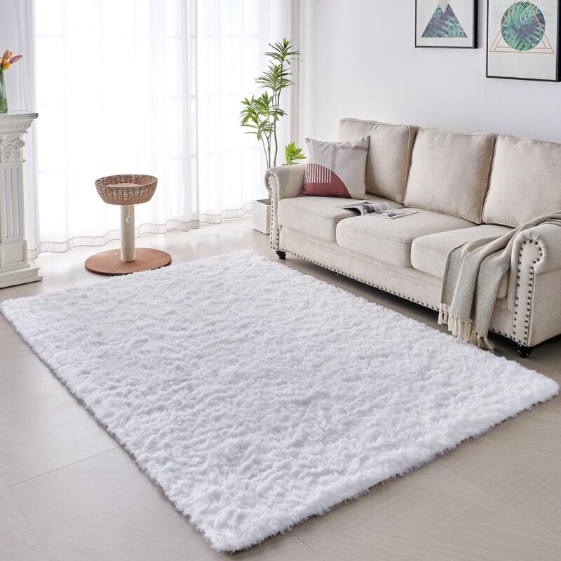 Jn.songs - Tapis Salon Shaggy Tapis Chambre Doux Moelleux Moderne pour Chambre Canapé Natte Couloir Blanc - 80x160CM