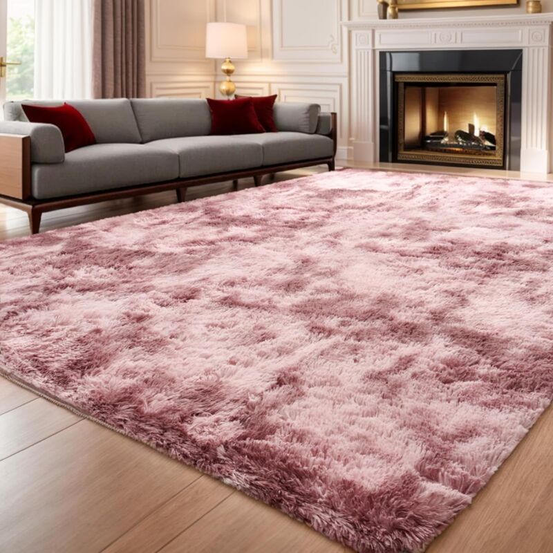 Jn.songs - Tapis Salon à Poils Longs Tapis Shaggy Moderne Design pour Chambre Couloir Dimension - 80x160CM Violet Rosé