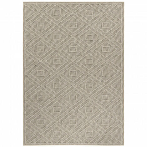Tapis Salon Aspect Jute Boheme Relief Pavés sobre et naturelle (Beige Naturel - 80x150cm)