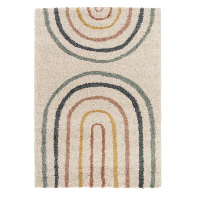 Unamourdetapis - Tapis shaggy 80x150 bleu et beige tissé rectangle motif géométrique aurora 4