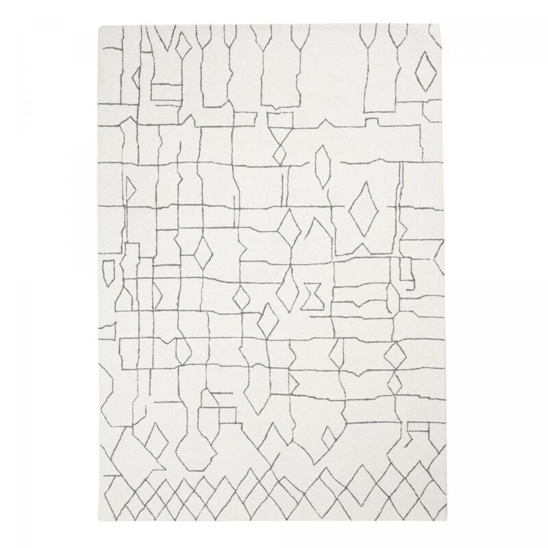 Tapis salon et chambre en laine 160x230 crème et gris rectangle fait main