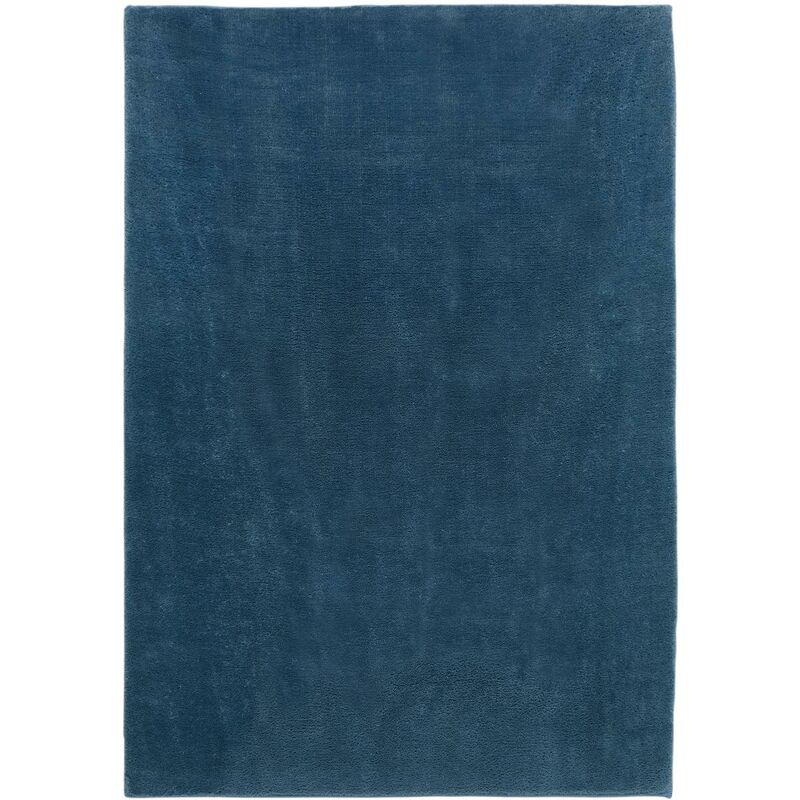 Tapis salon et chambre 160x230 bleu rectangle tissé motif uni cartino