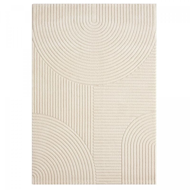Dezenco - Tapis salon et chambre Ø200cm crème rond tissé motif simple cernan