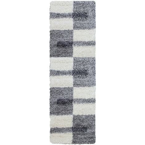 Tapis Salon Chambre Shaggy Motifs Géométrique - ROMA (Gris - 80x150cm)