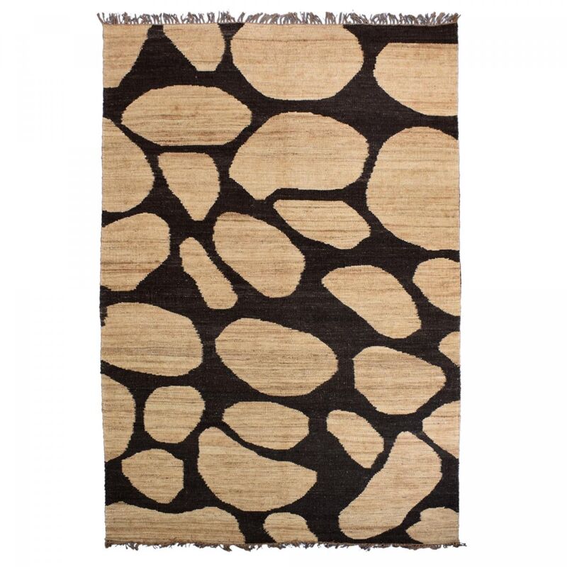 Unamourdetapis - Tapis jute fait main 250x350 beige et noir motif rond duskia