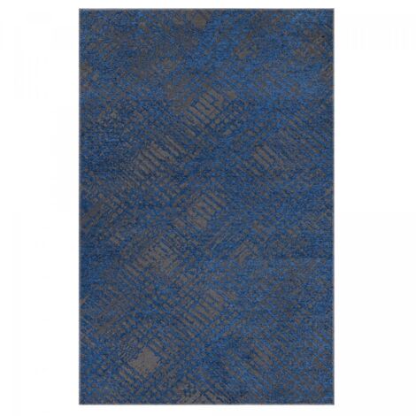 Tapis salon et chambre 115x180 bleu et gris rectangle tissé motif faux uni TEREMINDE