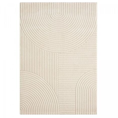 DEZENCO Tapis salon et chambre Ø120cm crème rond tissé motif simple CERNAN