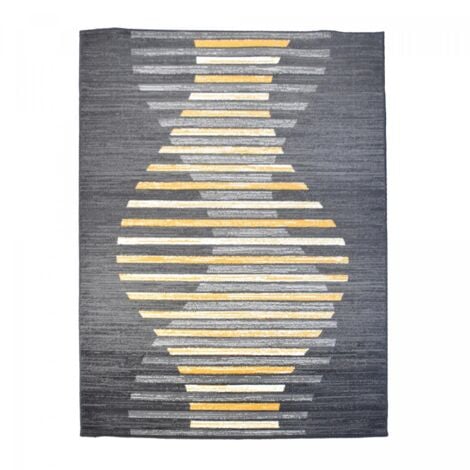 JADOREL Tapis salon et chambre 120x170 gris clair et jaune rectangle tissé