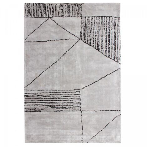 Tapis salon et chambre 120x170 gris et noir rectangle fait à la main