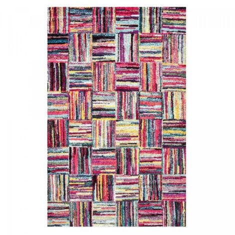 Tapis salon et chambre 160x160 multicolore carré tissé motif géométrique LYN6 BRIK
