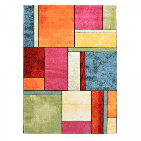 Tapis salon et chambre 160x160 multicolore carré tissé motif géométrique LYN8 GEOME