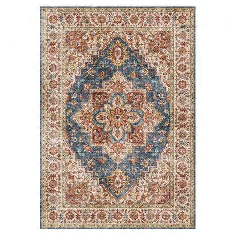 Tapis salon et chambre 200x290 bleu et marron rectangle tissé motif oriental VIVACE 1