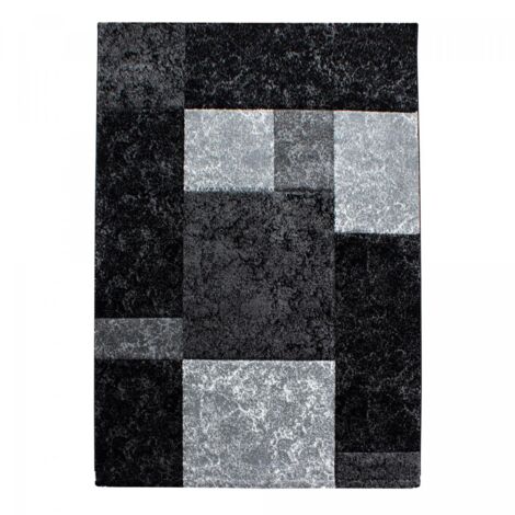 Tapis salon et chambre 200x290 noir et gris tissé motif géométrique CARARELLE