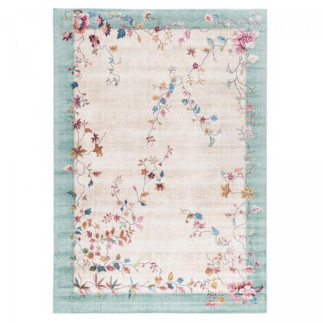Tapis salon et chambre 200x290 rose et bleu rectangle tissé motif floral VIVACE 7