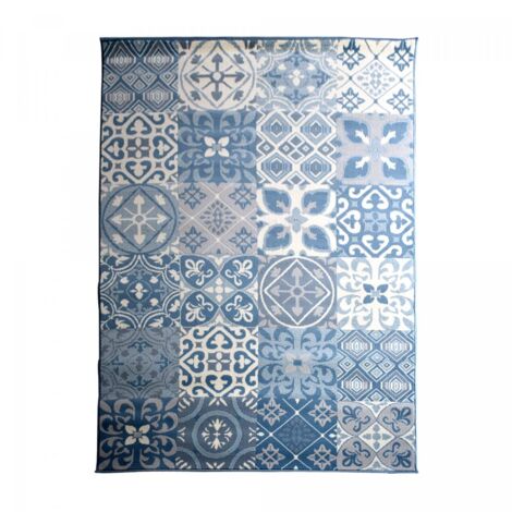 Tapis salon et chambre 60x110 bleu et beige tissé motif oriental AF1 TCHIMETO