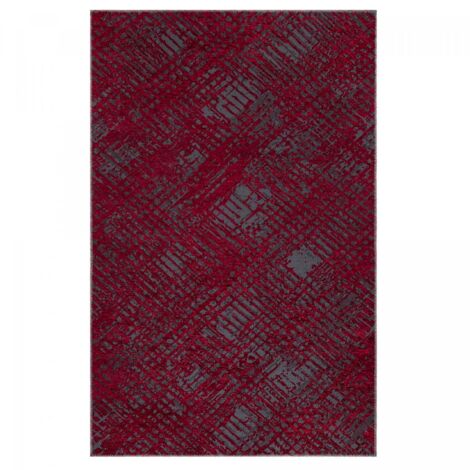 Tapis salon et chambre 75x150 rouge et gris rectangle tissé motif faux uni TEREMINDE