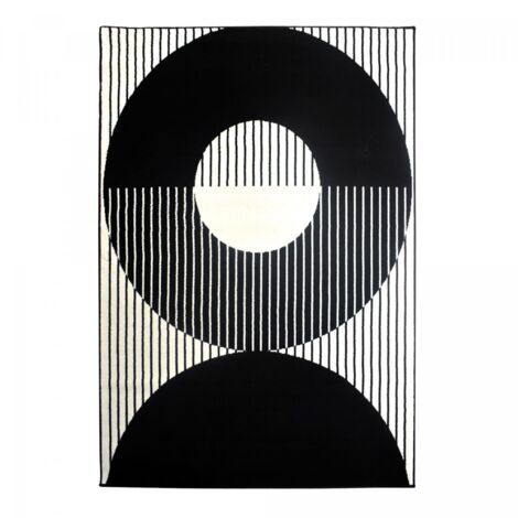 Tapis salon et chambre 80x150 noir et blanc rectangle tissé motif géométrique LYN1 VINILO