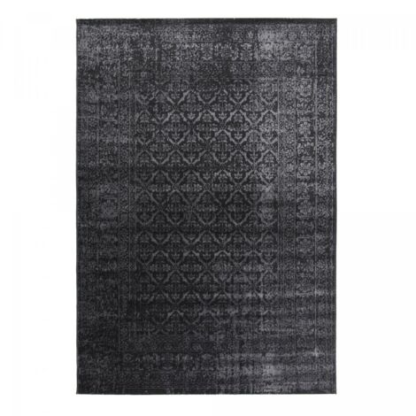 Tapis salon et chambre 80x150 noir rectangle tissé motif ethnique LUMIN 4